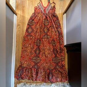 Red boho maxi dress